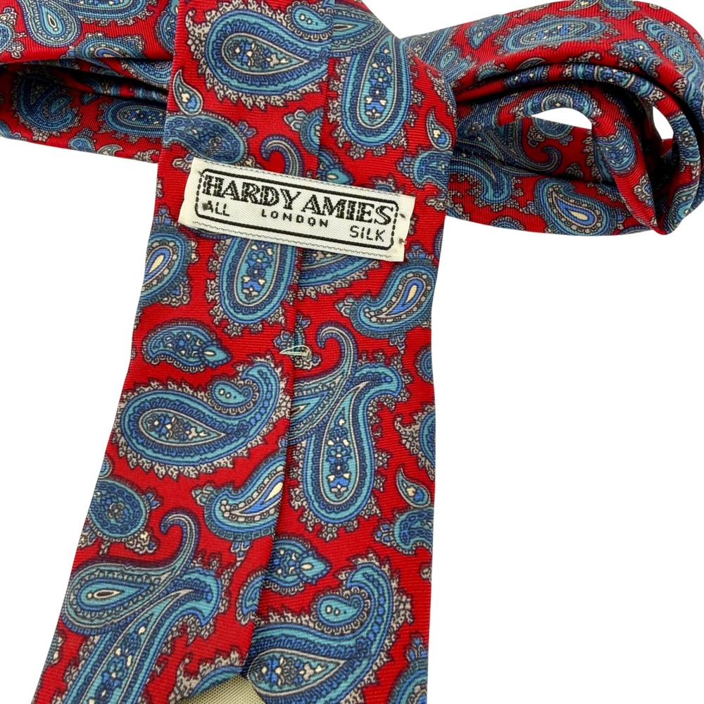 Vintage Hardy Amies‎ London Savile Row Silk Paisley Mens Neck Tie Red Blue